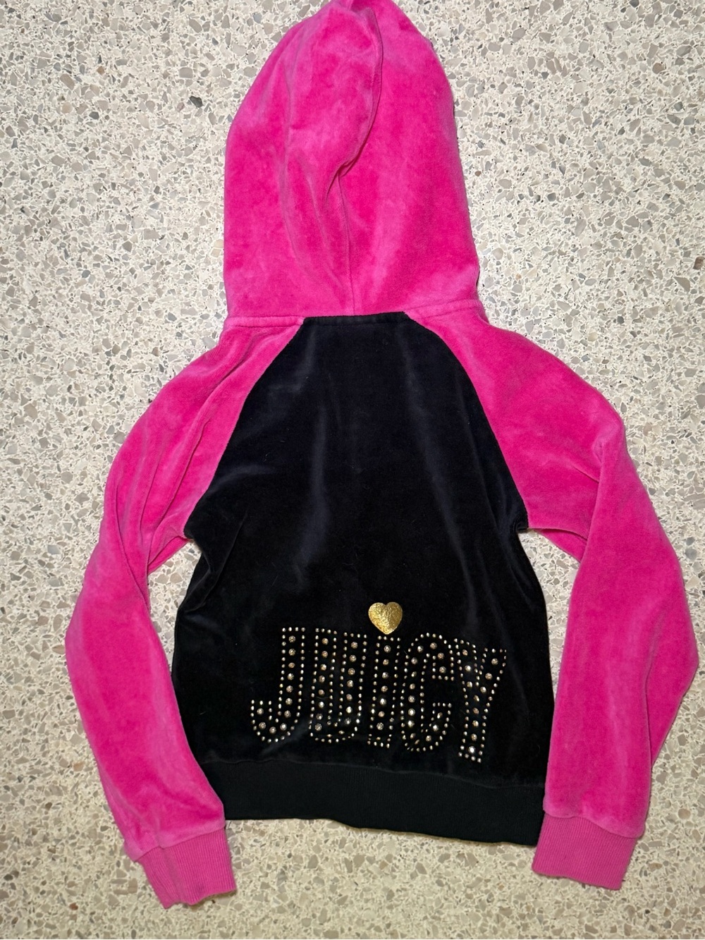 Juicy Couture Pink & Black Velour Hooded Zip Jacket